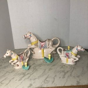 Vintage Heritage Mint - Carousel Horse Teapot Set with Creamer and Sugar Bowl